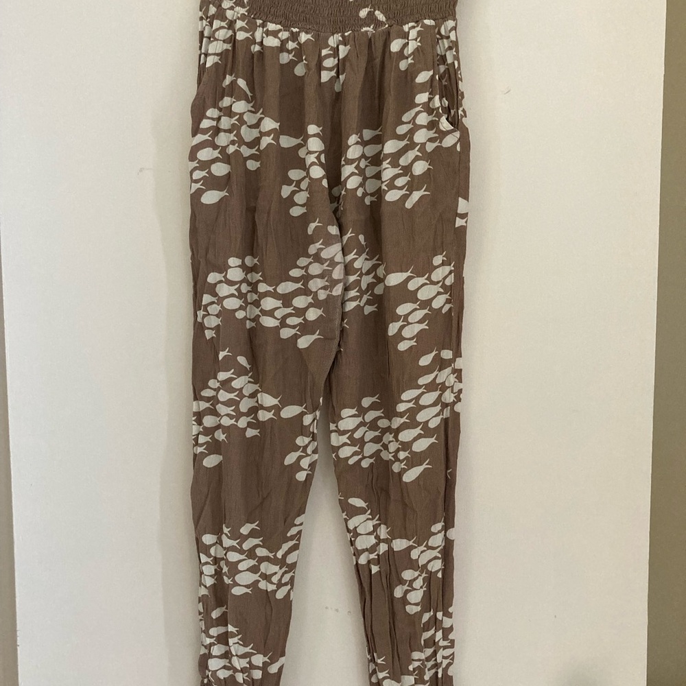 Brown and White Patterned Pants